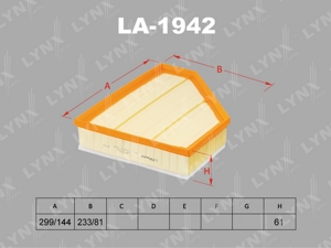 LA-1942 Фильтр воздушный BMW 1 E81-E87 2.0D 03-12 3 E90-E93 2.0D-3.0D 98-11 X1 E84 2.0D 09-15